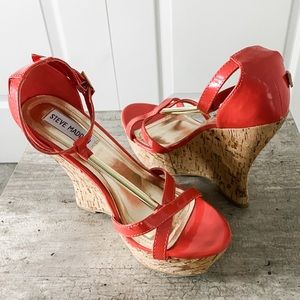 Steve Madden Lt.Red High Wedge Sandals